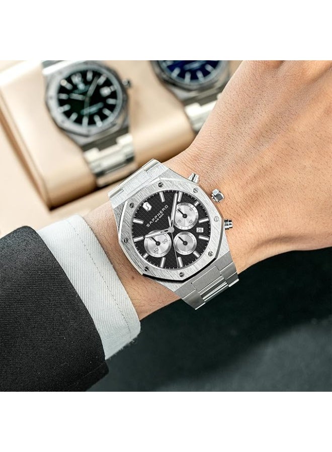 Sapphero Watch for Men Stainless Steel Mens Watches Waterproof Analog Quartz Movement Wrist Watch Gifts for Men - Image 4